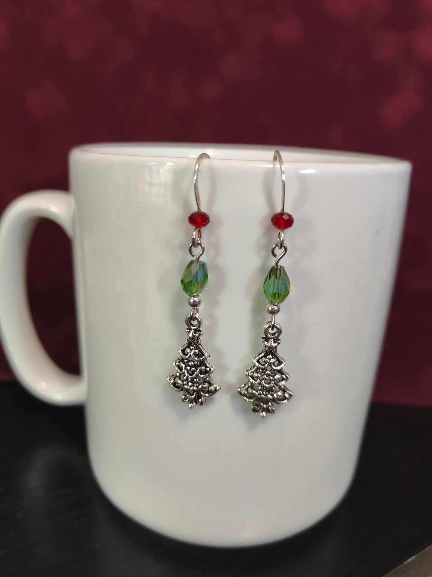 Christmas Tree Earrings, Silver