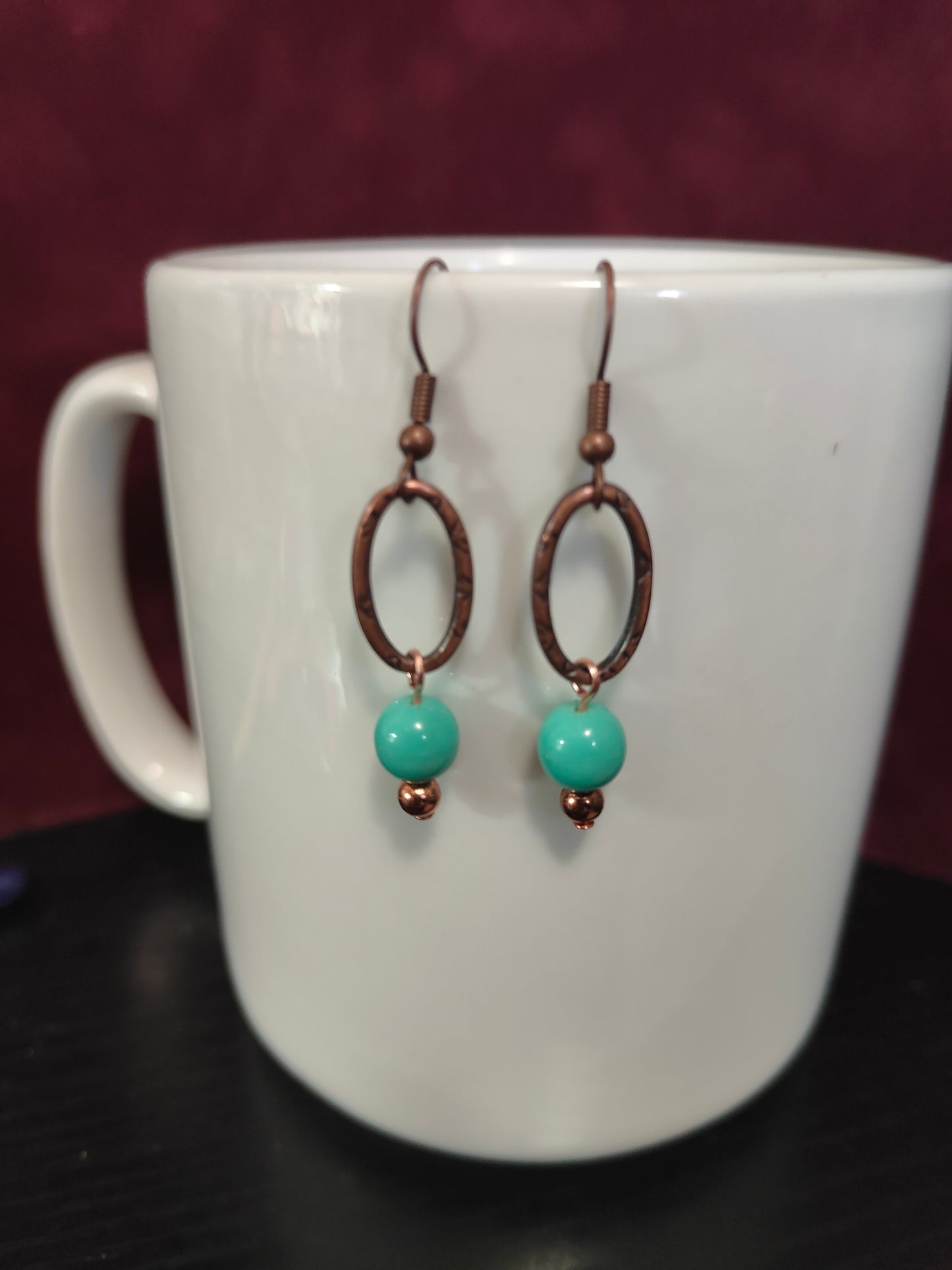 Antique Copper and Teal Beaded Earrings