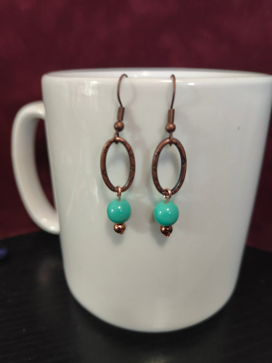 Antique Copper and Teal Beaded Earrings