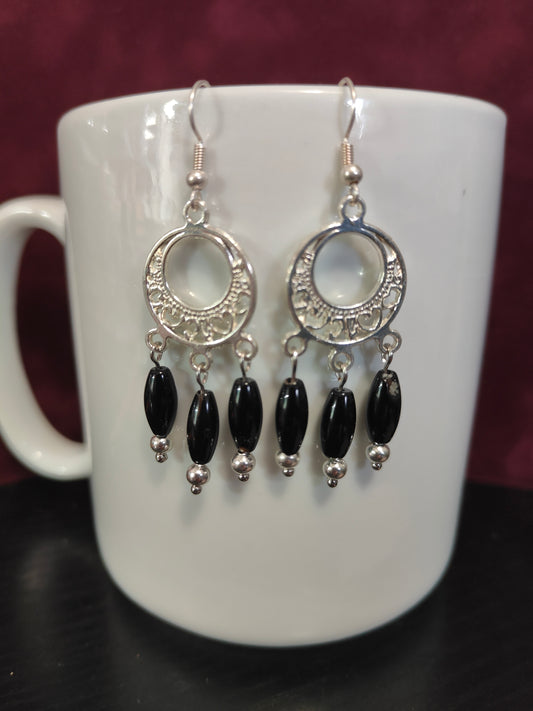 Onyx Stone Beaded Chandelier Earrings