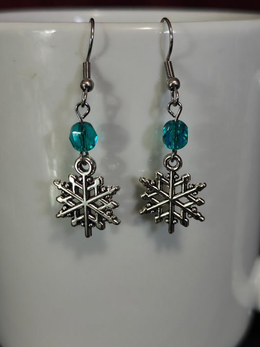 Snowflake and Teal Crystal Earrings