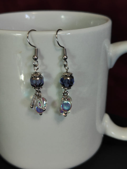 Lavender Crystal and White Shimmering Beaded Earrings