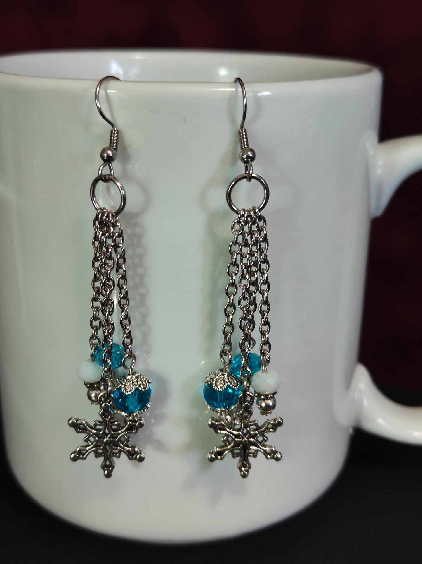 Snowflakes with Blue and White Crystal Dangle Earrings