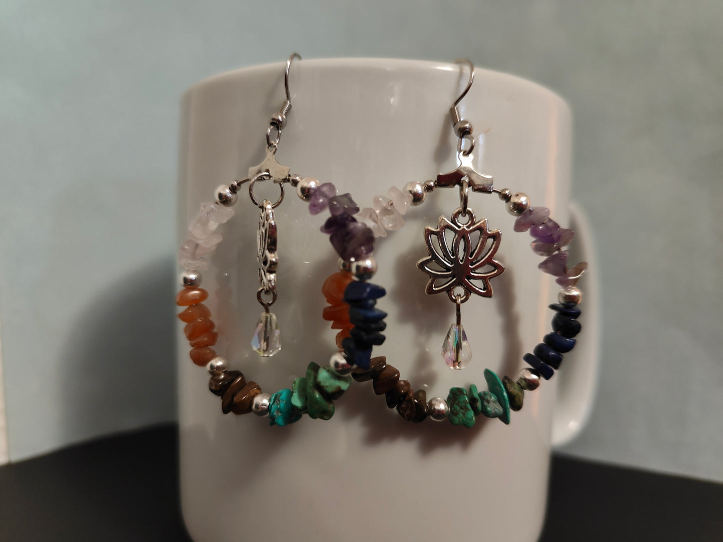 Semi Precious Stone Chakra Loop Earrings