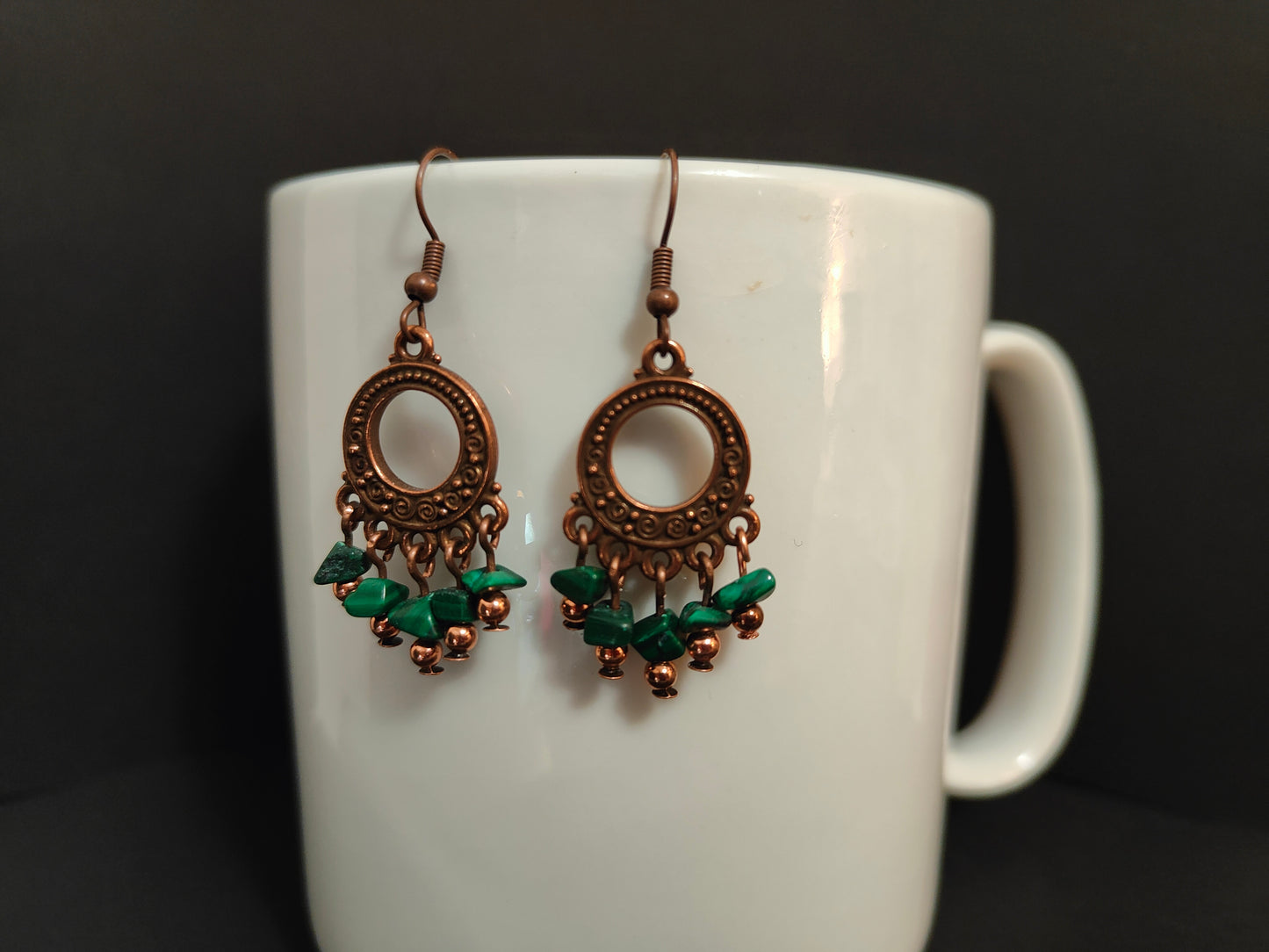 Antique Copper With Malachite Semi Precious Stone