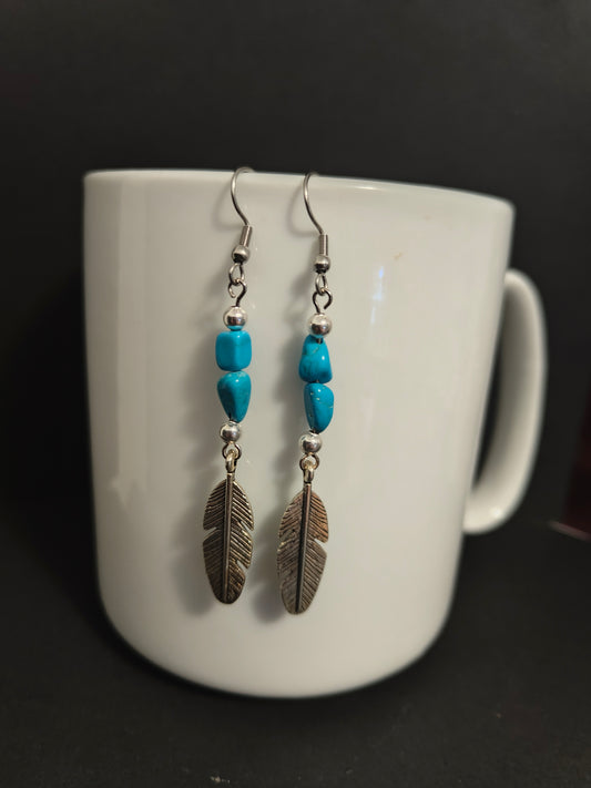 Turquoise Feather Earrings