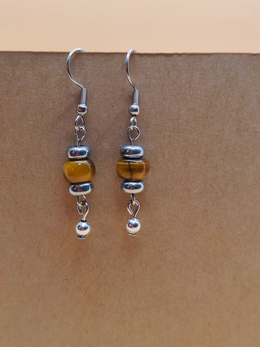 Tiger Eye and Silver Earrings