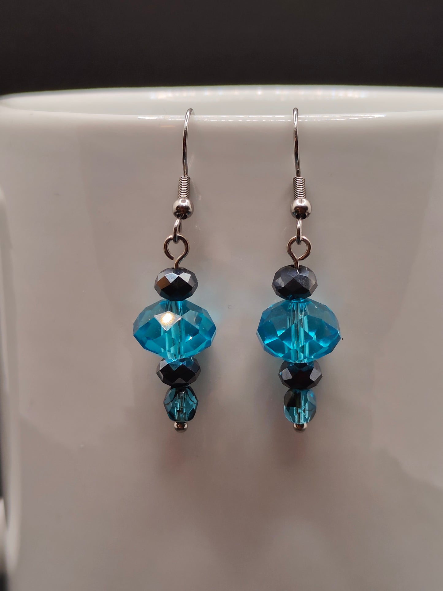 Light Blue and Black Crystal Earrings