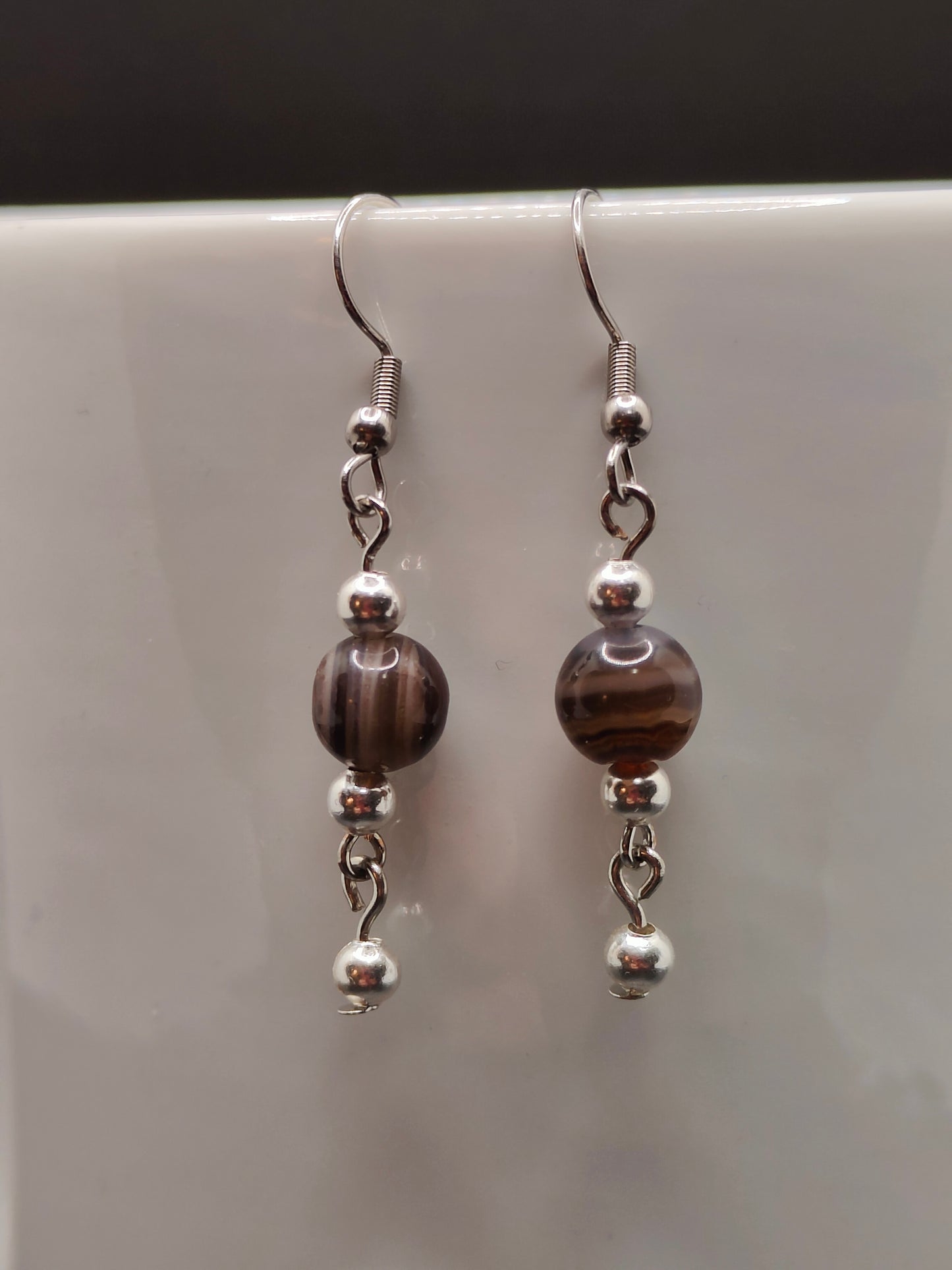 Dark Brown Agate Stone Bead Earrings