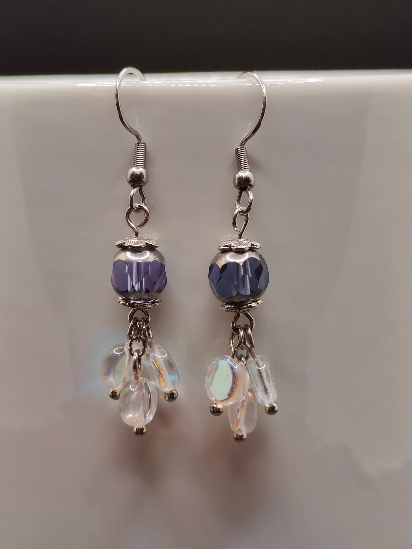 Lavender Crystal and White Shimmering Beaded Earrings