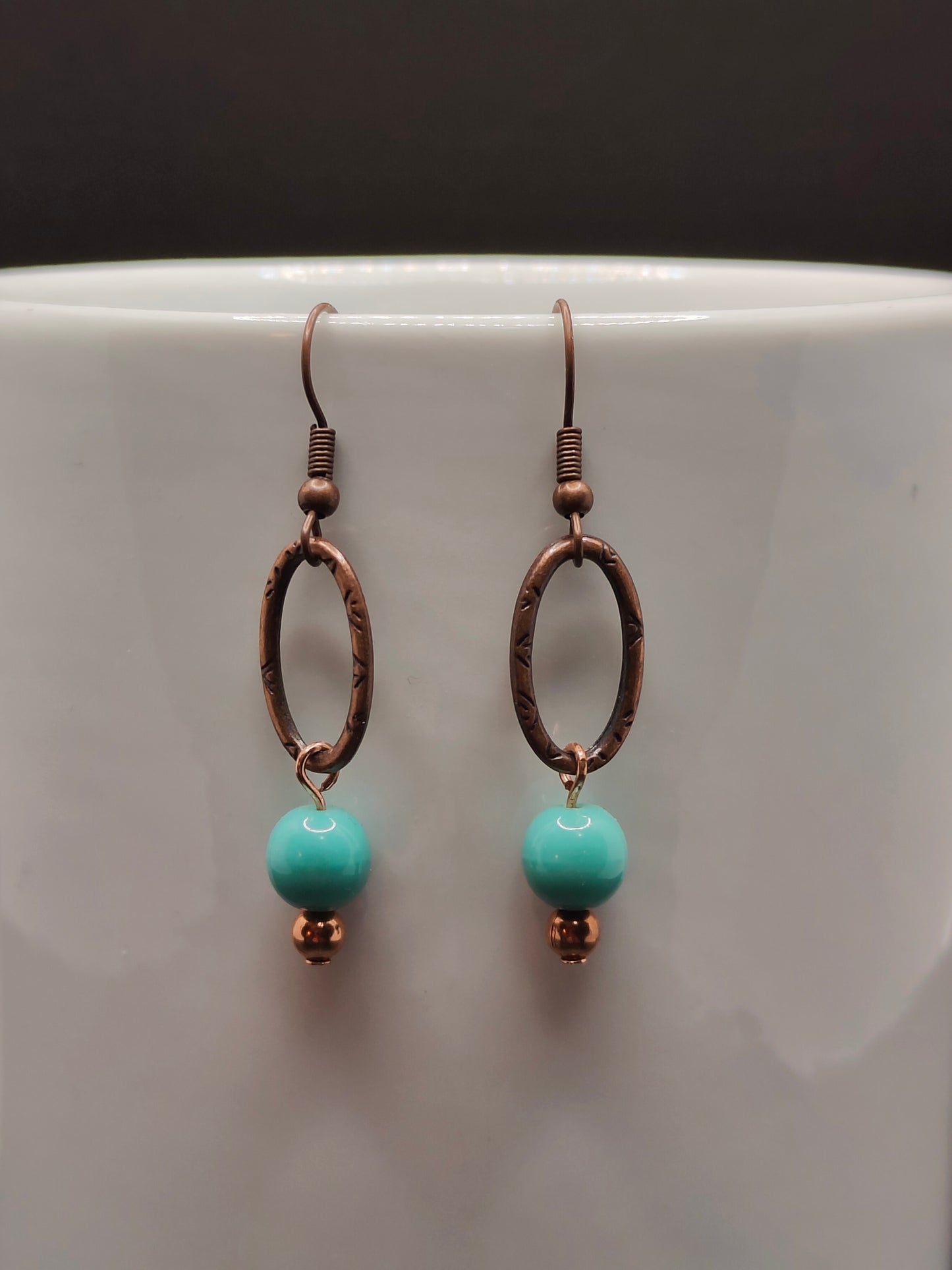 Antique Copper and Teal Beaded Earrings