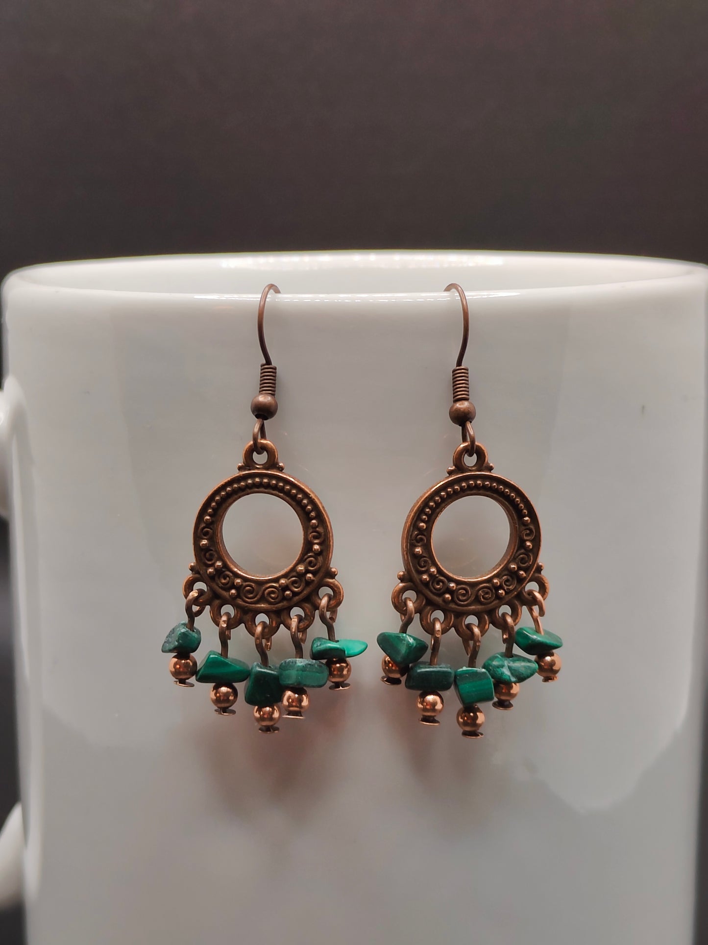 Antique Copper With Malachite Semi Precious Stone