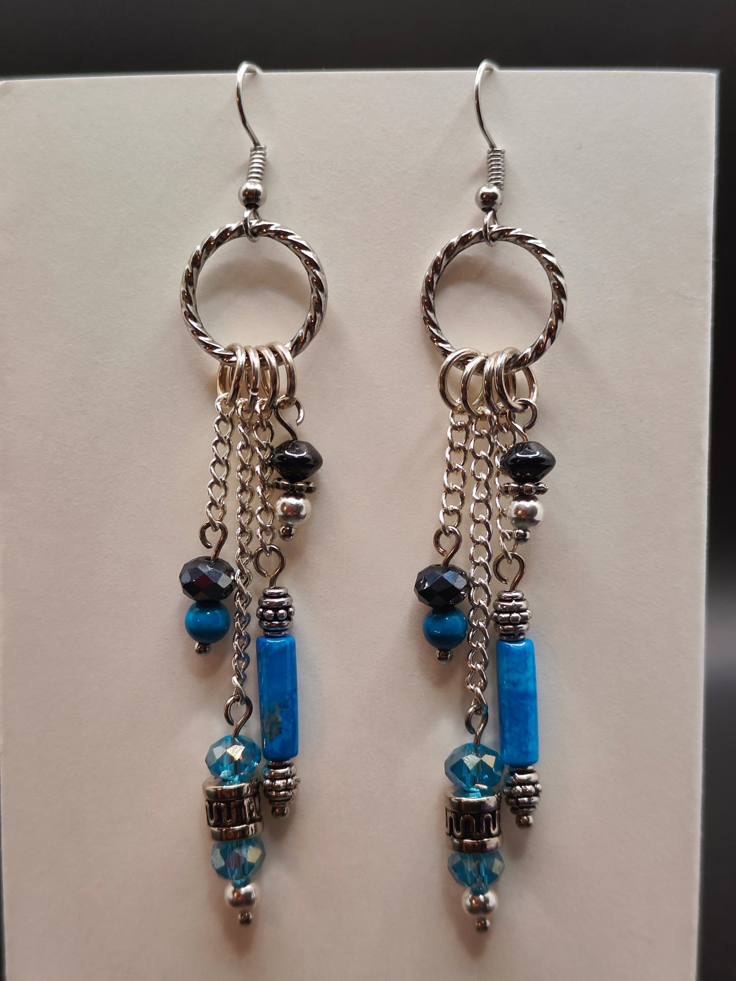 Silver, Teal and Turquoise Crystal Dangle Earrings