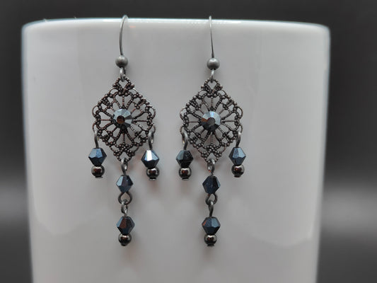 Gun Metal Black Chandelier Earrings