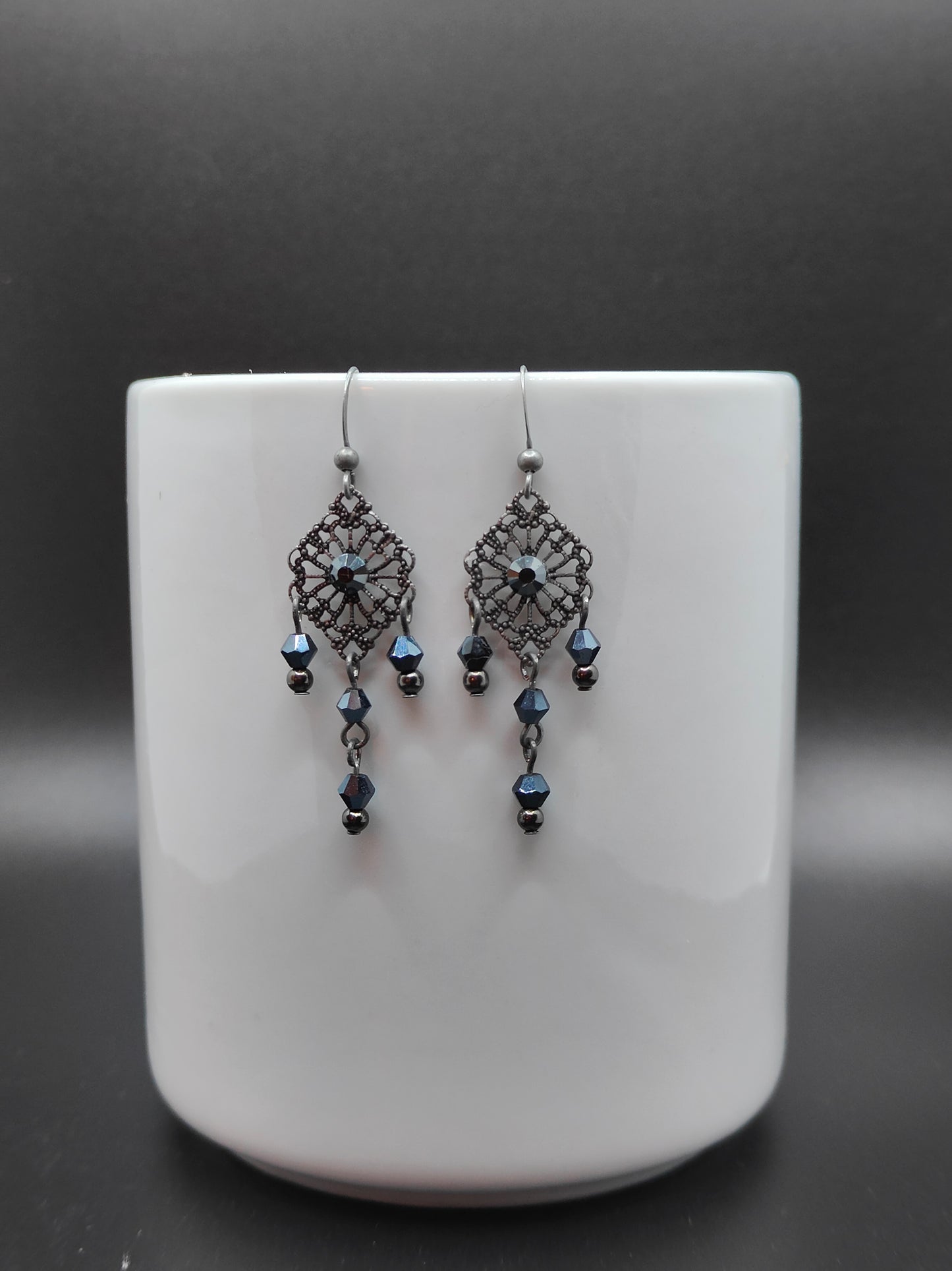 Gun Metal Black Chandelier Earrings