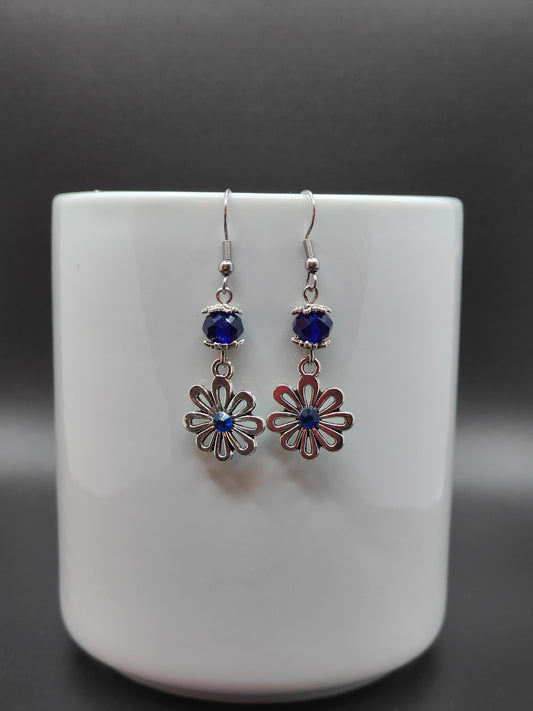 Navy Blue Flower Earrings