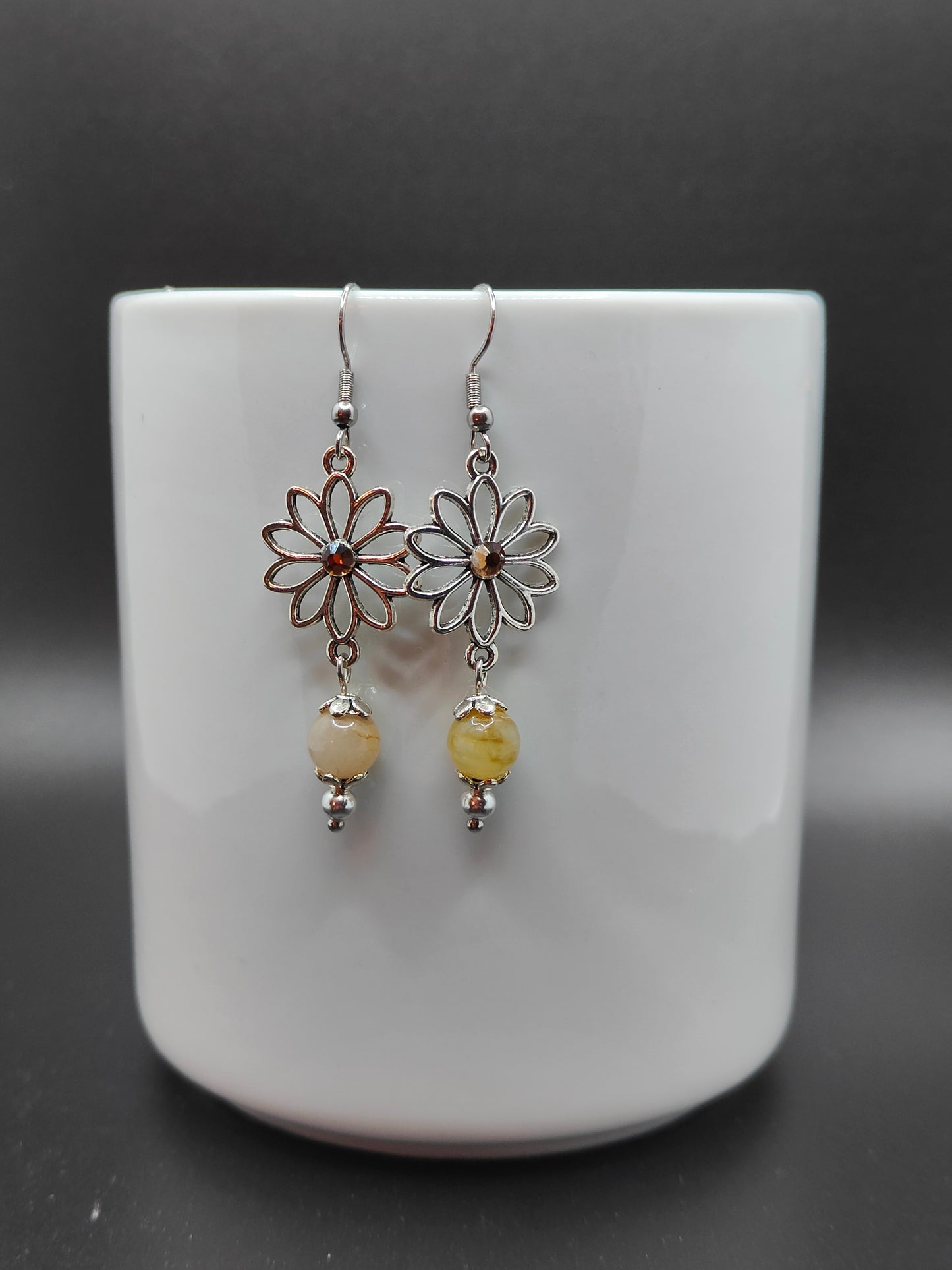 Yellow Chalcedony Daisy Flower Earrings