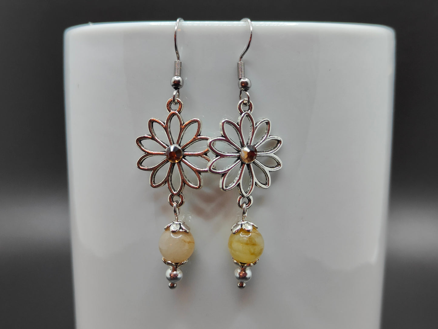 Yellow Chalcedony Daisy Flower Earrings