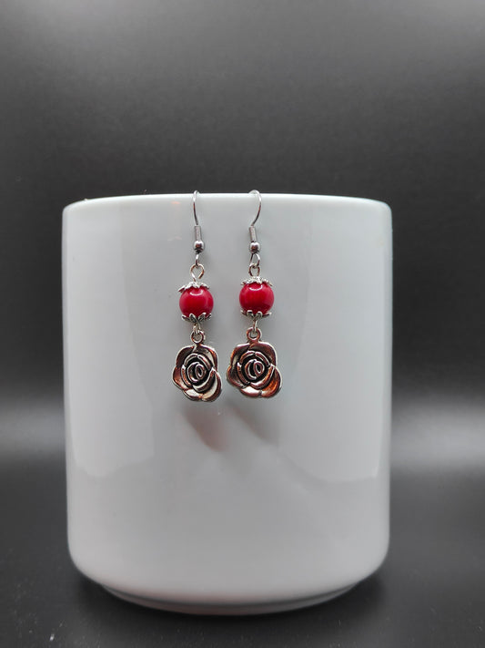 Red Rose Dangle Earrings