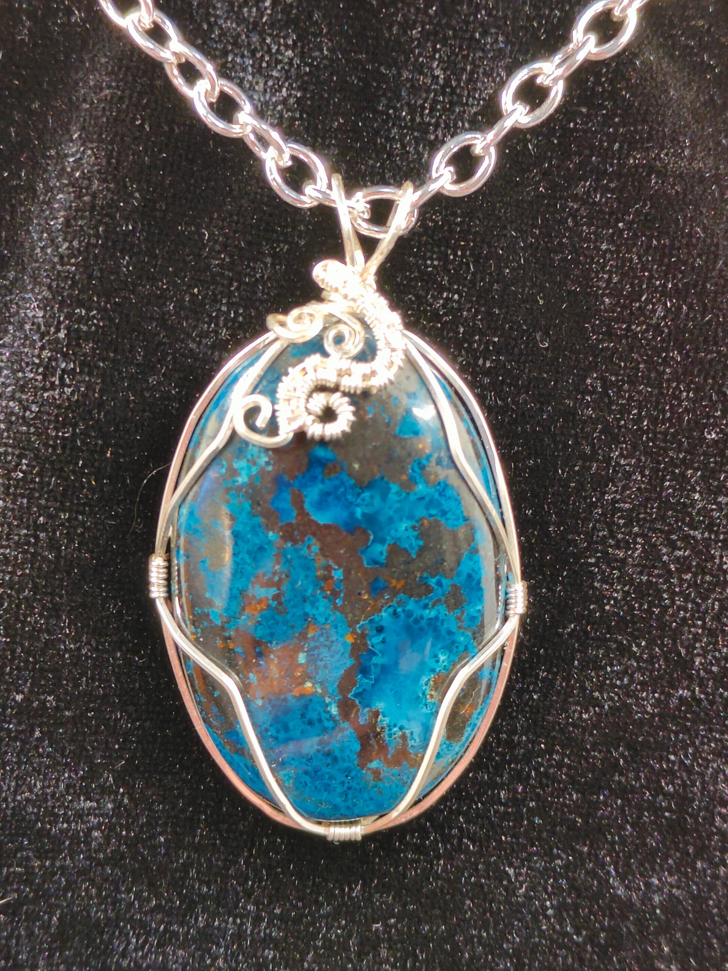 Apatite Semi Precious Stone Cabochon in Silver Wire