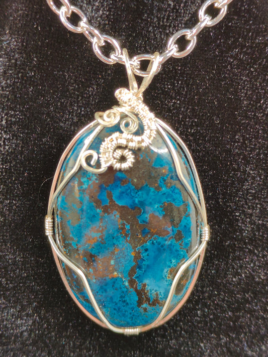 Apatite Semi Precious Stone Cabochon in Silver Wire