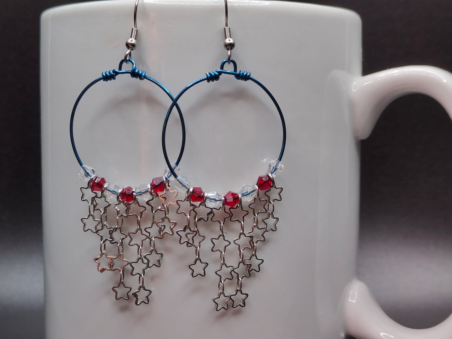 Red, White, Blue, and Stars Hoop Earrings