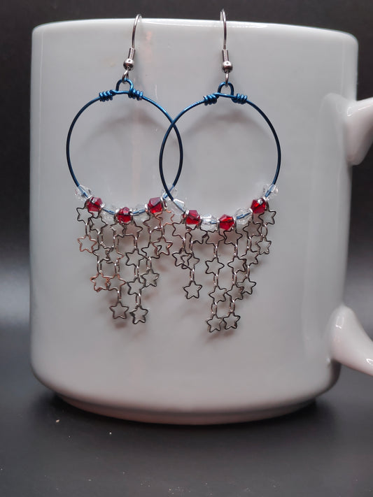 Red, White, Blue, and Stars Hoop Earrings