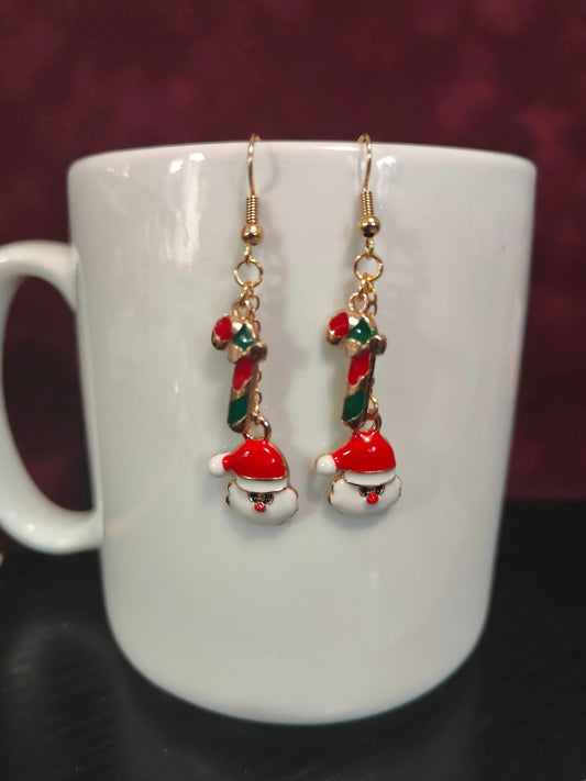 Christmas Santa and Candy Cane Earrings